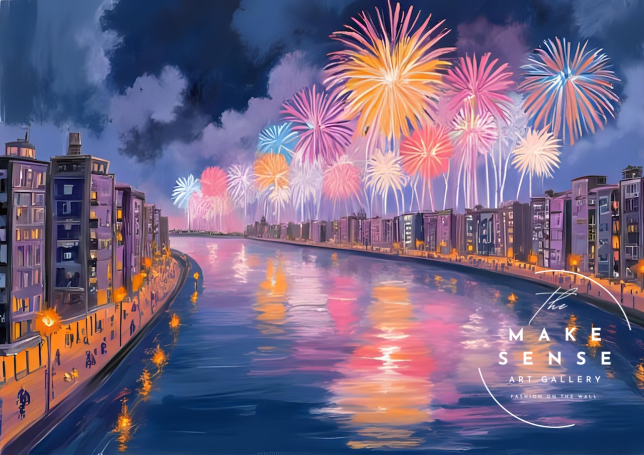 夏の思い出｜花火と夜景が広がる幻想的アートポスター｜和モダン空間に映える季節の人気作品｜A2ポスター