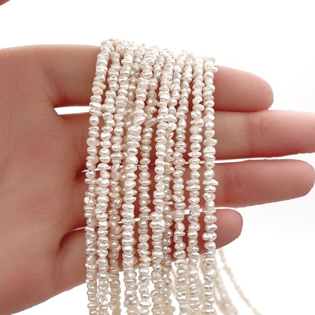 淡水パール 真珠 ケシ バロック フラット ボタン 2mm 3.5~4.5mm 極小粒 37~38cm tp0037 ハンドメイド 素材 パーツ ビーズ ルース