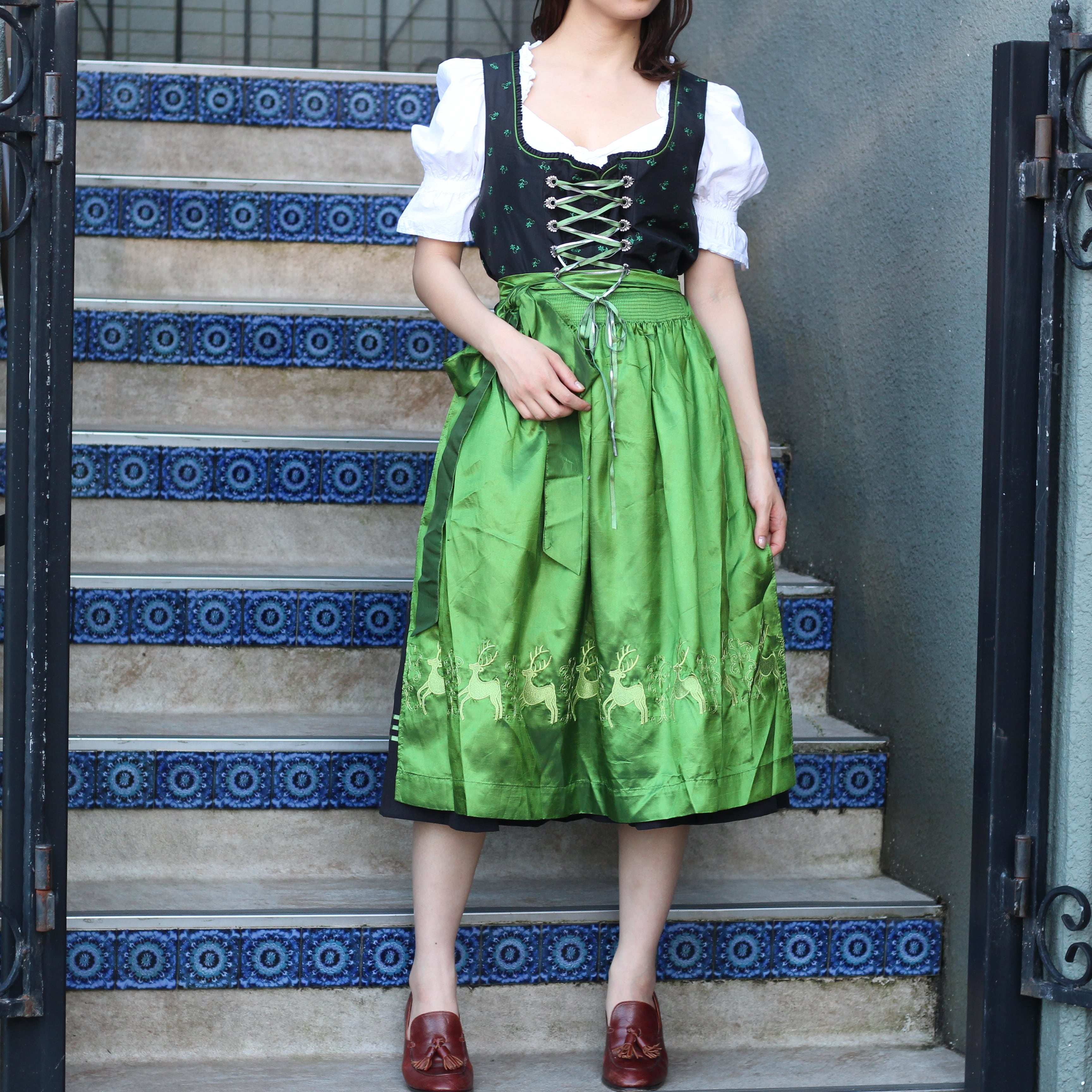 SPECIAL ITEM* EU VINTAGE LACE UP DIRNDL DESIGN TYROLEAN ONE PIECE