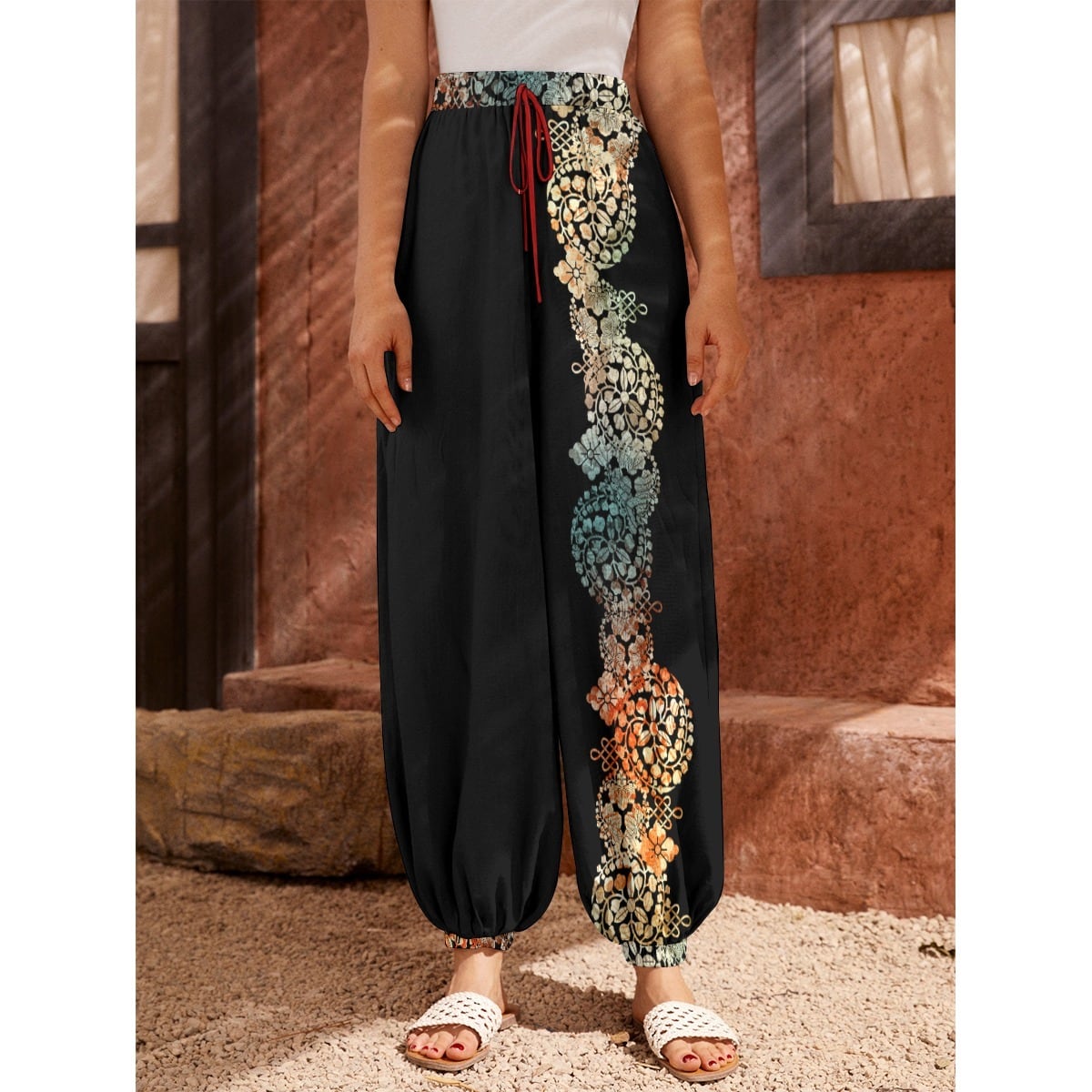 和柄ストライプ 赤 バルーンパンツ | Baroque Japanesque バロック