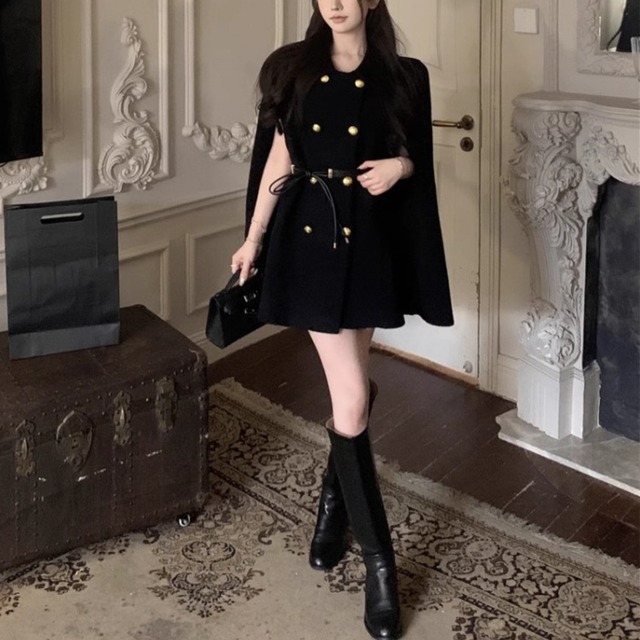 ゴールドボタン ケープコート 2color A38