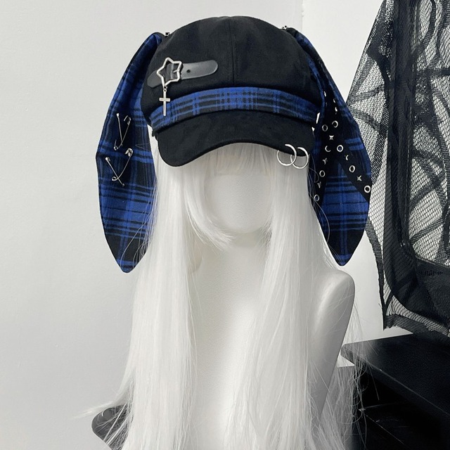 チェックウサ耳サブカルハット：帽子のみ