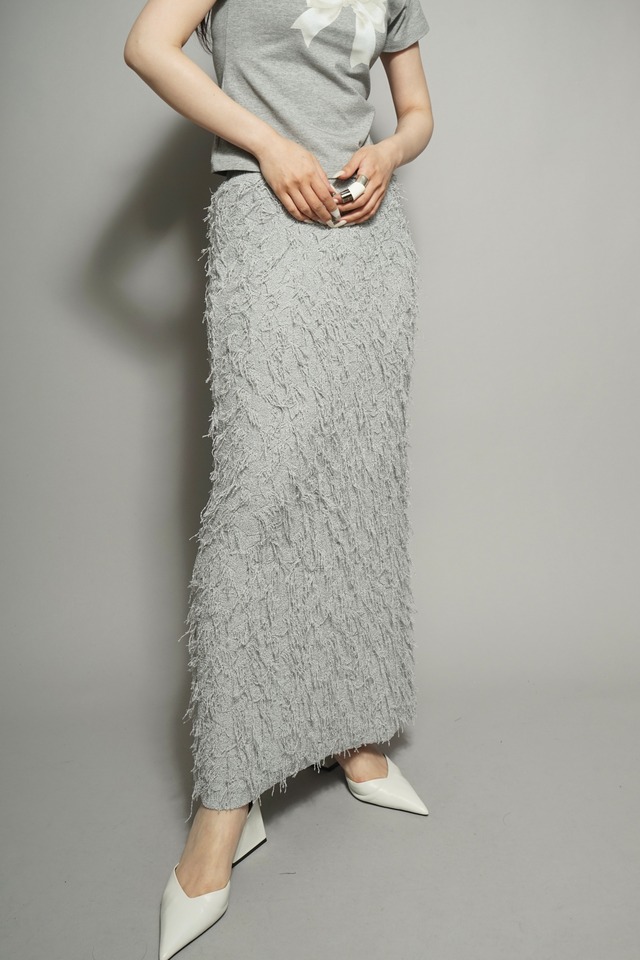 FRINGE MAXI SKIRT  (GRAY) 2402-63-T3489