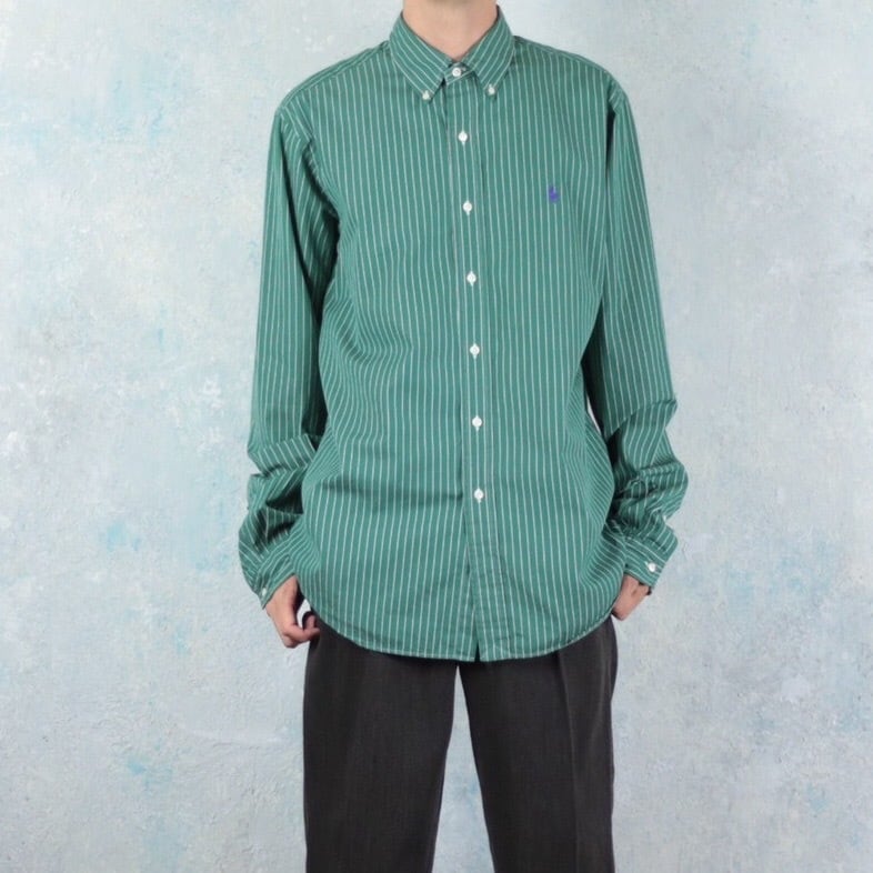 Ralph Lauren モスグリーン ストライプシャツ 【FF-2992】 | cv