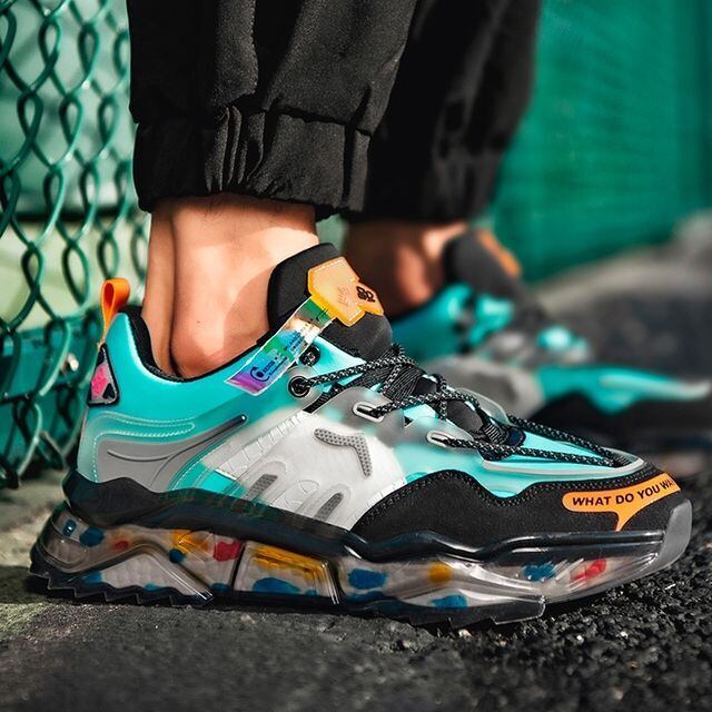 【予約販売】ダッドスニーカー メンズ アグリースニーカー 厚底 靴 ブルー グレー お洒落 カジュアル ストリート 39/40/41/42/43/44/45