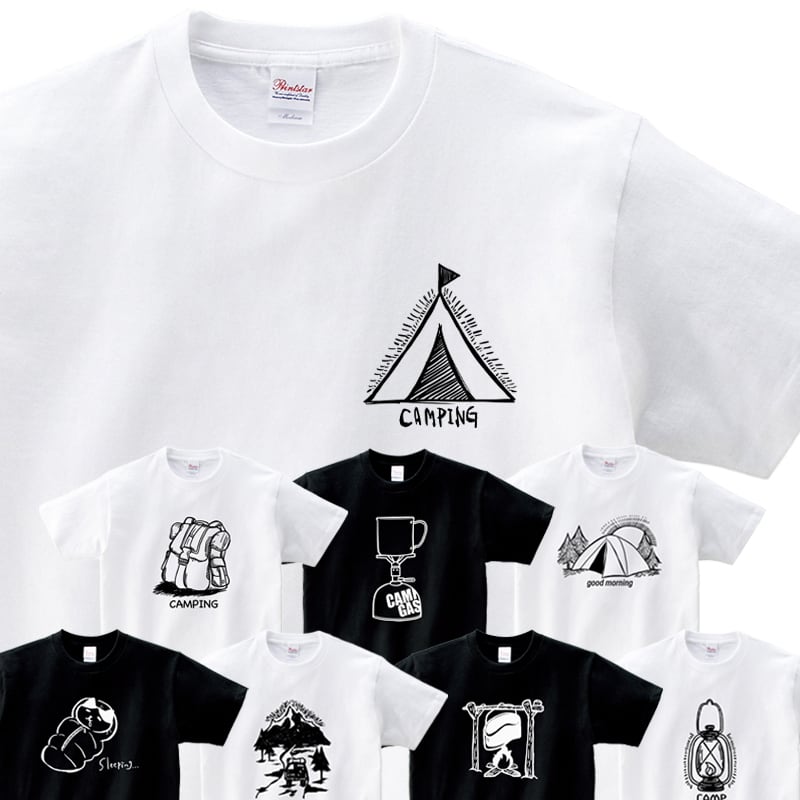 選べるデザイン アウトドア キャンプ おもしろ Tシャツ sp09 テント 寝袋 はんごう リュック 朝日