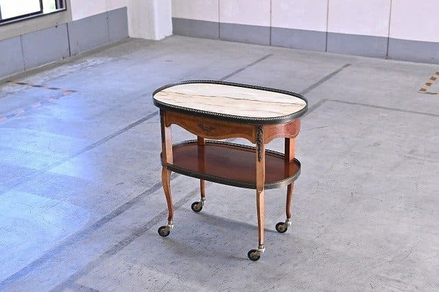 フランス製 大理石トップサービングテーブル キングウッド 大理石 金具装飾 カブリオールレッグ アンティーク ロココ調 サイドテーブル【中古家具/中古インテリア/USED家具ユーズド家具/リサイクル】