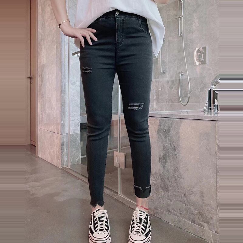 ファットmmプラスサイズの女性の2020年秋冬の新しいファッショントレンディな破れたパンツファッショナブルなハイウエストジーンズルーズで薄い女性 ミックスインファッション69389550121