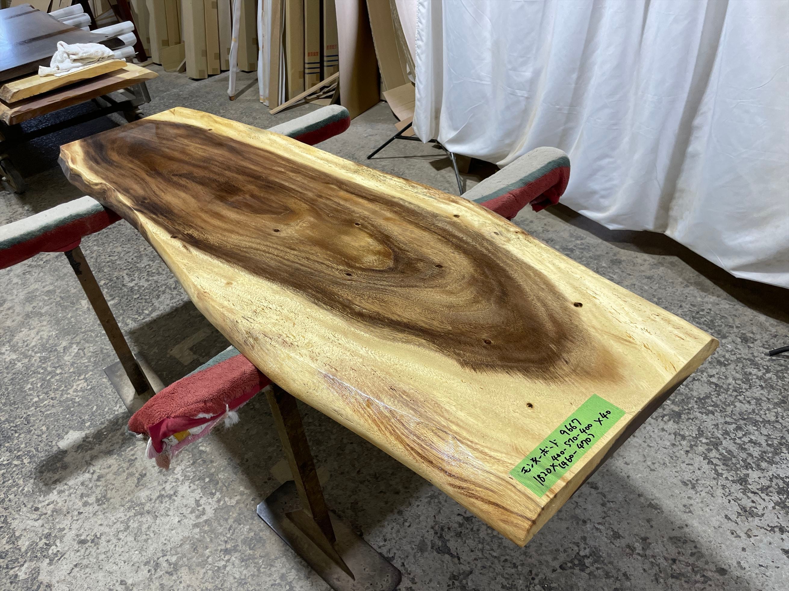 モンキーポッド9667 一枚板無垢 乾燥材 1820x400-570-400x40mm カウンター センターテーブル ダイニングテーブル