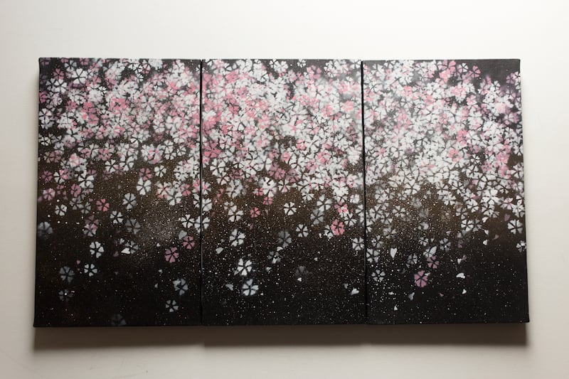 Sakura / 夜桜をテーマにした現代アート作品 3連キャンバス 絵画販売