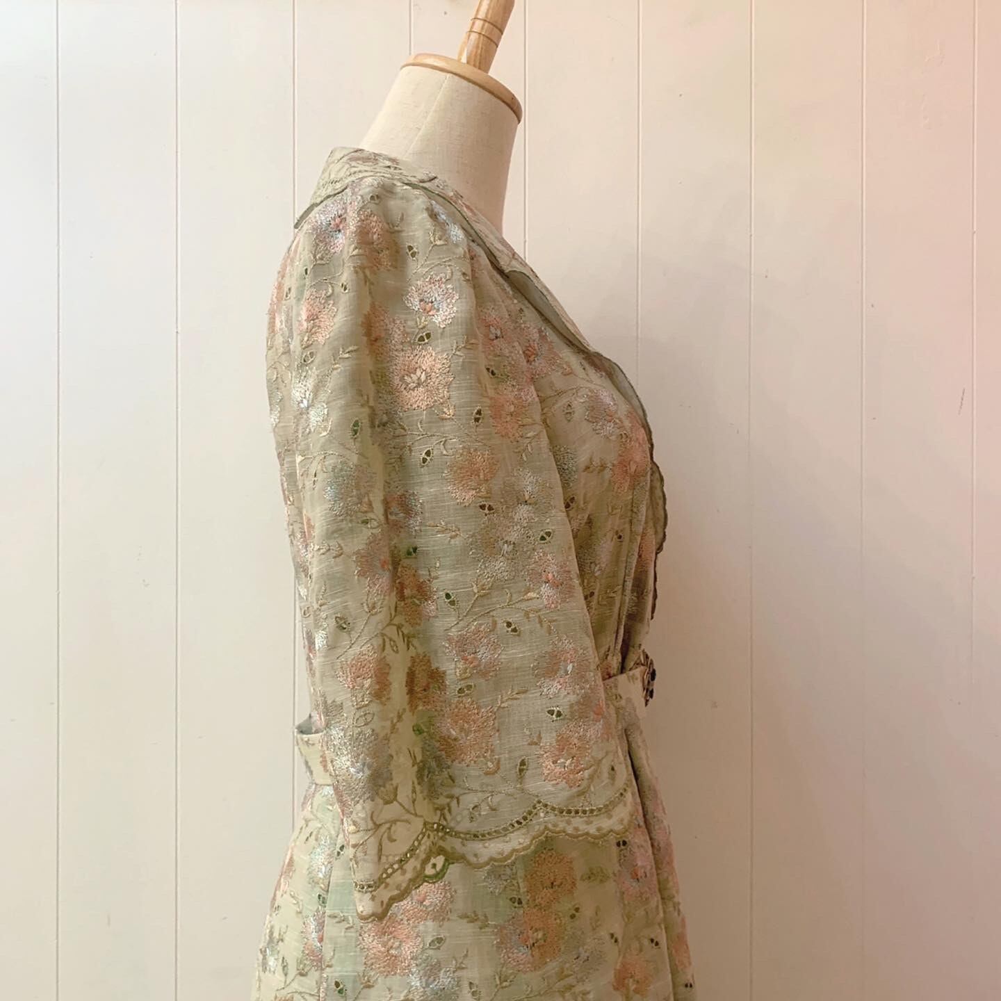 flower embroidery lace green one-piece