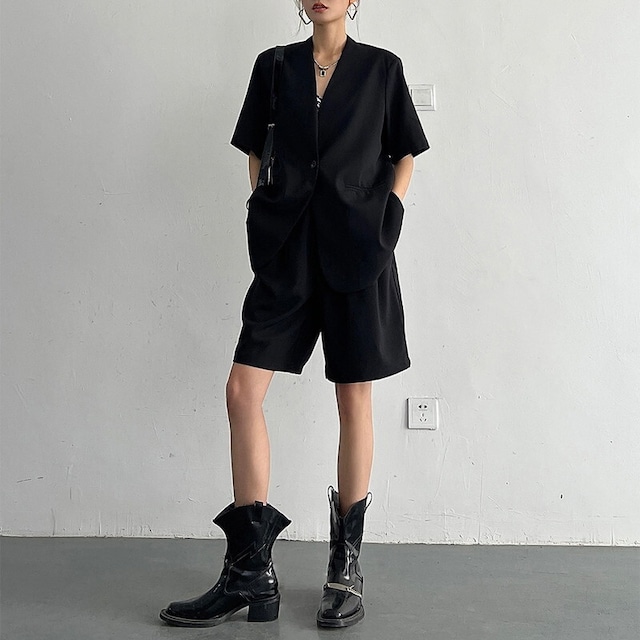 collarless short-sleeved jacket and half pants 10946