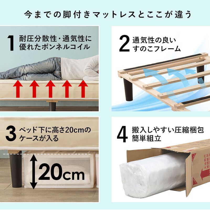 シングル 2色 ボンネルコイルマットレスベッド | kinoki｜センスのいい