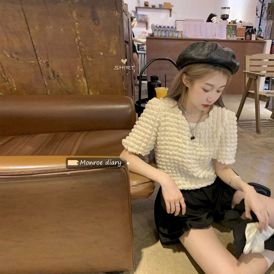 ヤーンサマー半袖スリーブTシャツ ワイドレッグショーツ セット ショート ハーフスリーブ ストリート 大人ガーリー スウィート キュート カジュアル 夏物 ブルマー ワイドパンツ モンロー96906919888