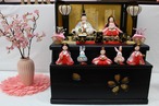 雛人形　木目込人形　五人飾り「桜姫」黒スライド式収納