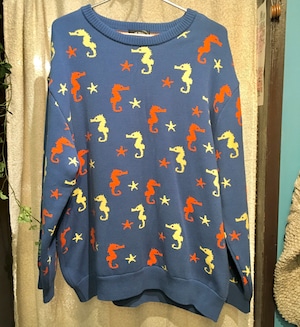 【WARM MARKET】2024年デザインセーター タツノオトシゴXLサイズ(デルフトブルー)