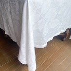 テーブルクロス 大判フレンチリネン 白ダマスク織 モノグラム刺繍