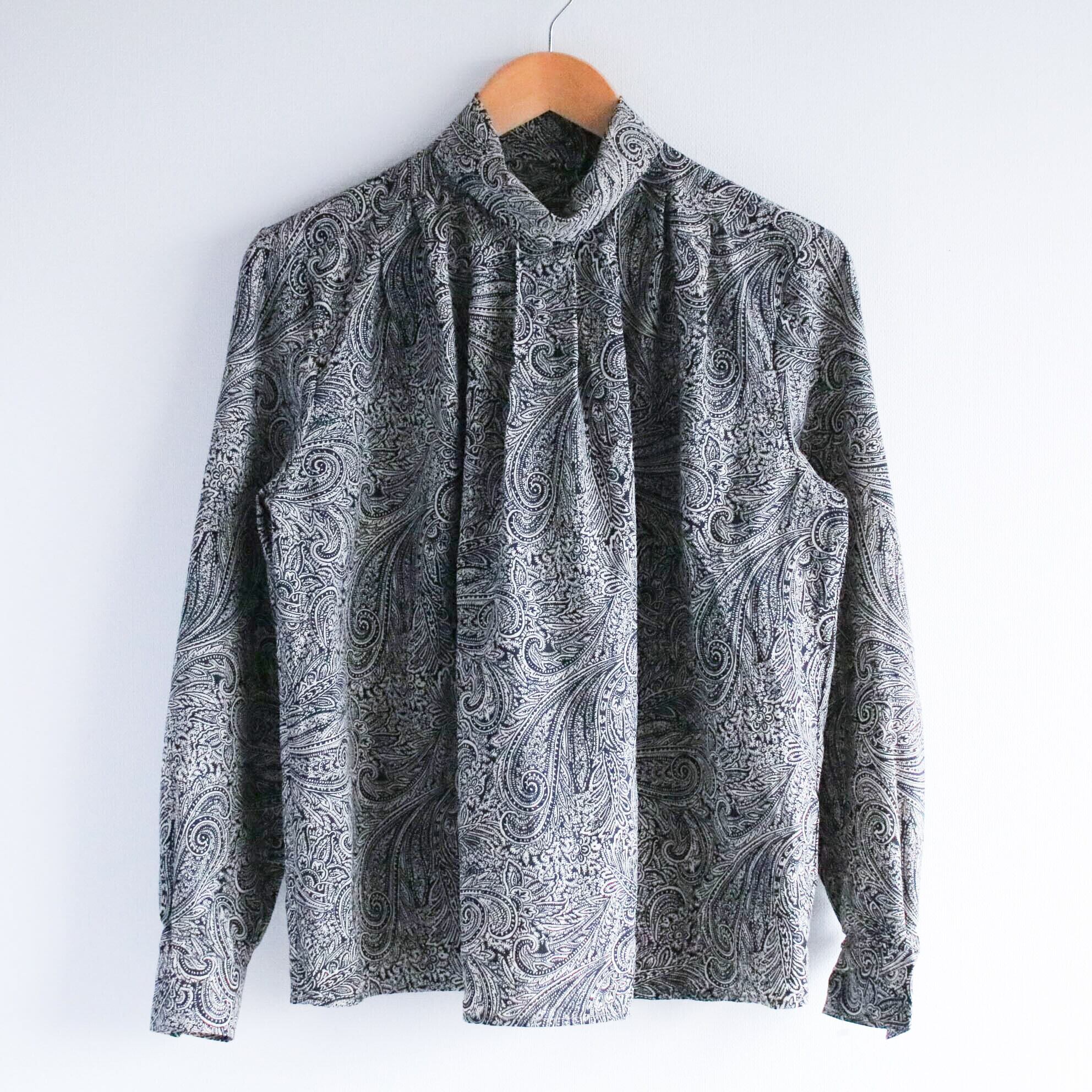 shirt L 古着 バンドカラーシャツ ブラウス 柄シャツ