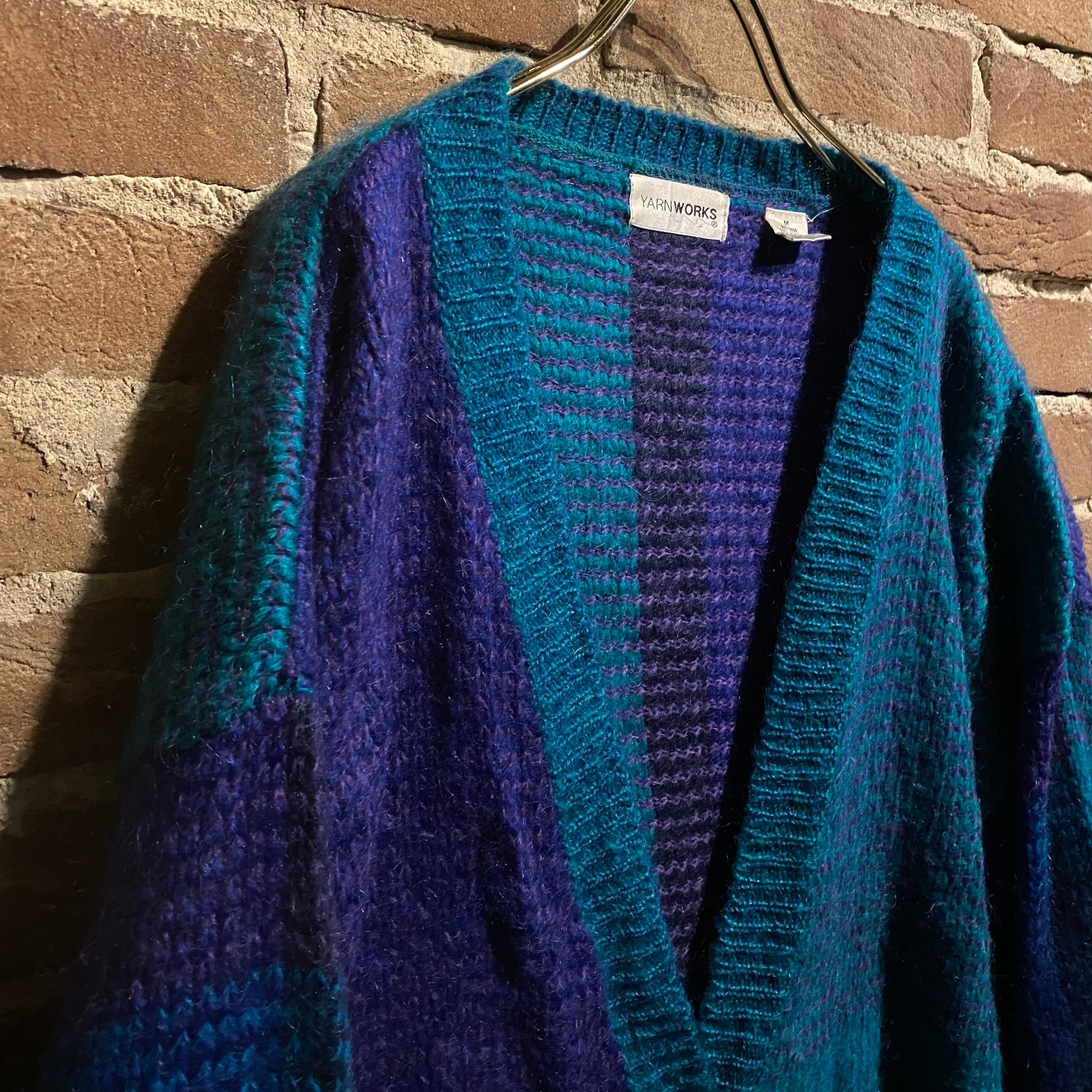 Caka act3】Multi Color switching Vintage Mohair Mix Knit Cardigan 