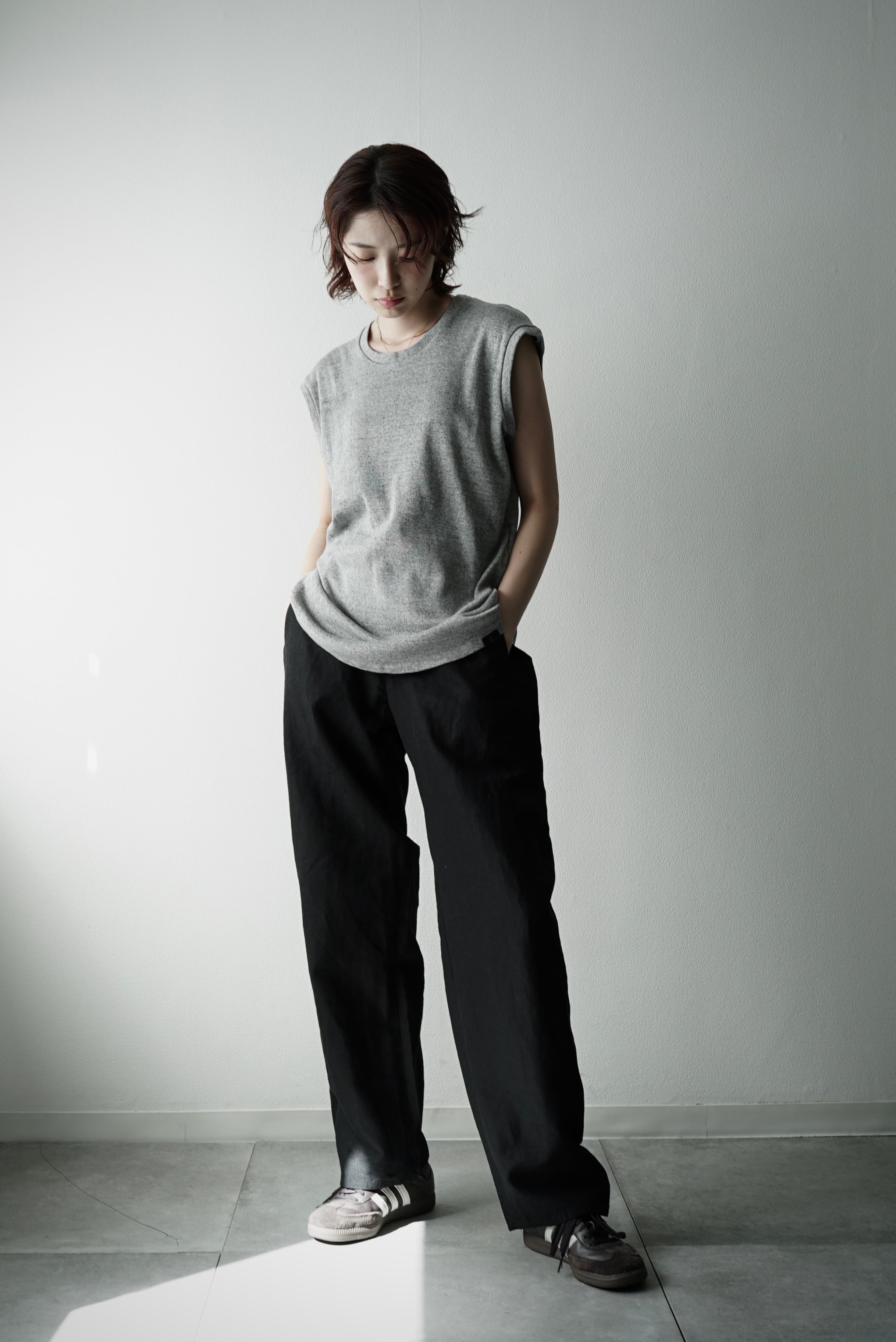 Suvin Cotton Rib / French Sleeve Tee (MIX GREY)