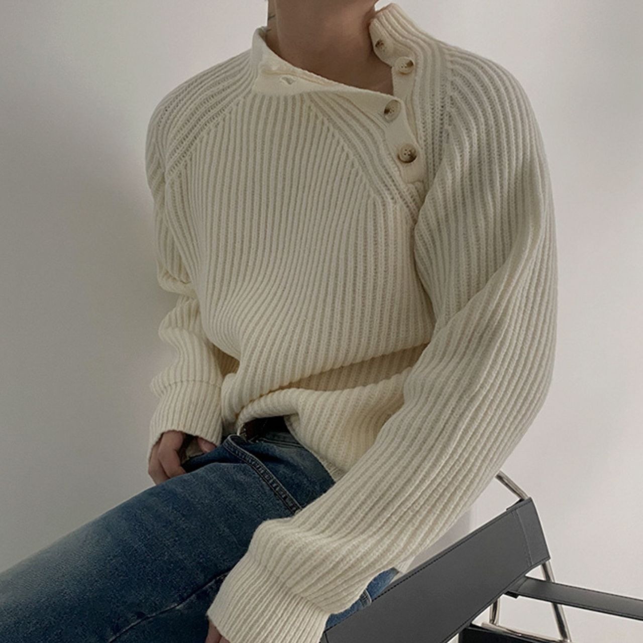 ハーフタートルボタンルーズニット　MT0080326