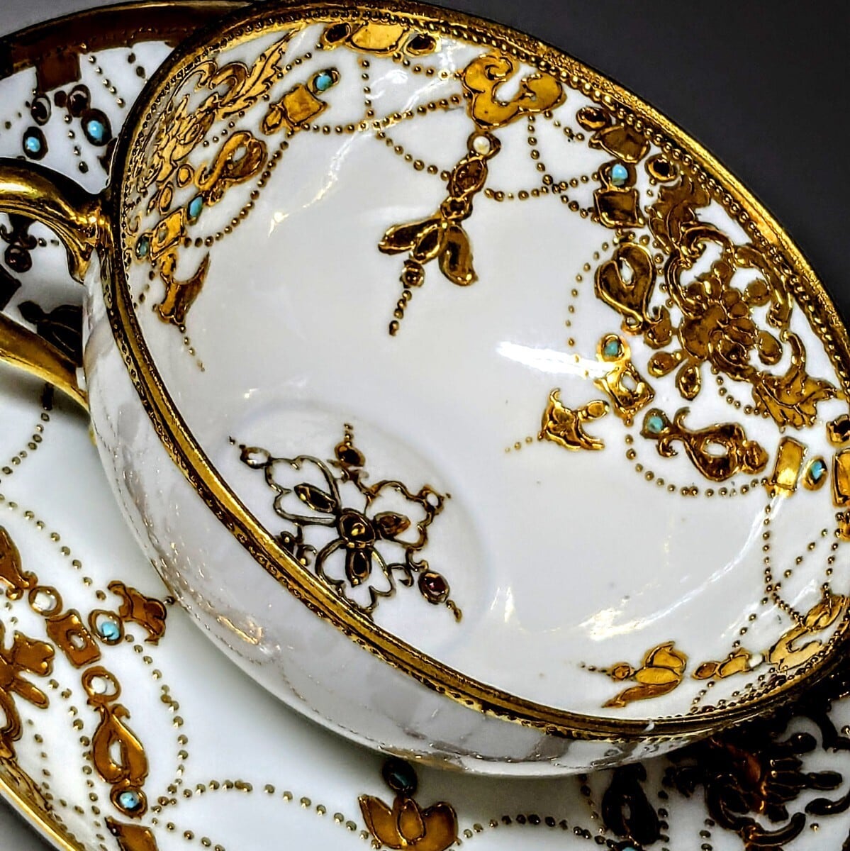里帰り オールドノリタケ RCマーク エナメルビジュー 金盛上 アール 