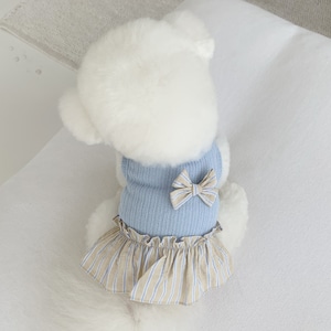 即納 【near by us】Ribbon knit top ベージュブルー 予約販売