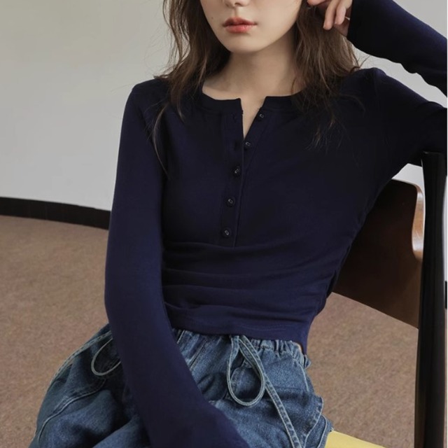 サイドギャザーヘンリーTシャツ