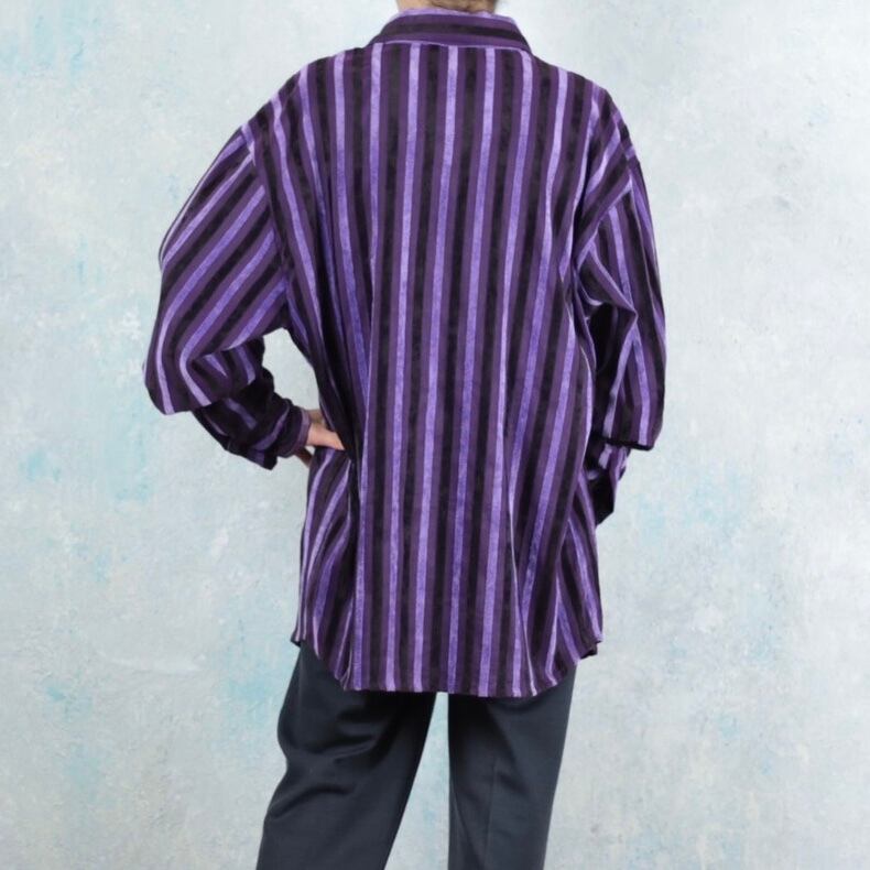 パープルmix オーバーサイズ ベロアストライプシャツ【CO-0384】 | cv