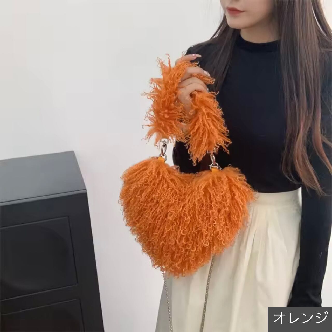 curly fur heart bag