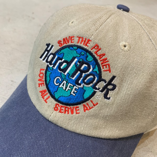 90s Hard Rock CAFE 2トーンロゴキャップ フリーサイズ