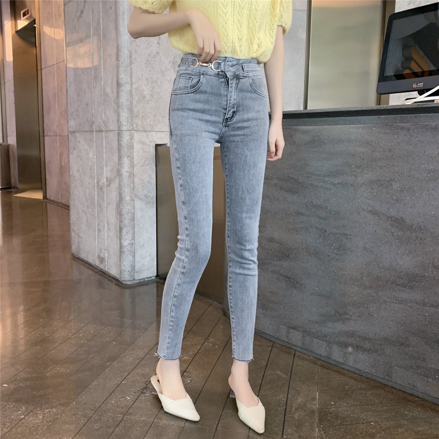 スプリングスタイルハイウェストジーンズ カジュアルパンツ 春物 6Du_Shop_Women22183236160