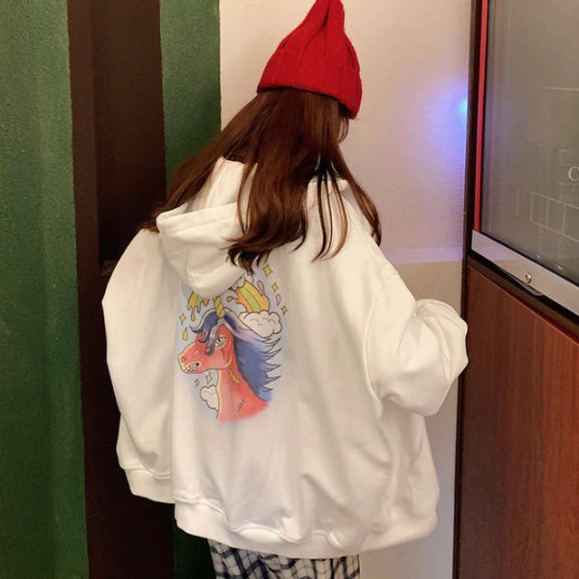 プリント パーカー ロゴ 大きいサイズ ゆる着 オルチャン 韓国ファッション