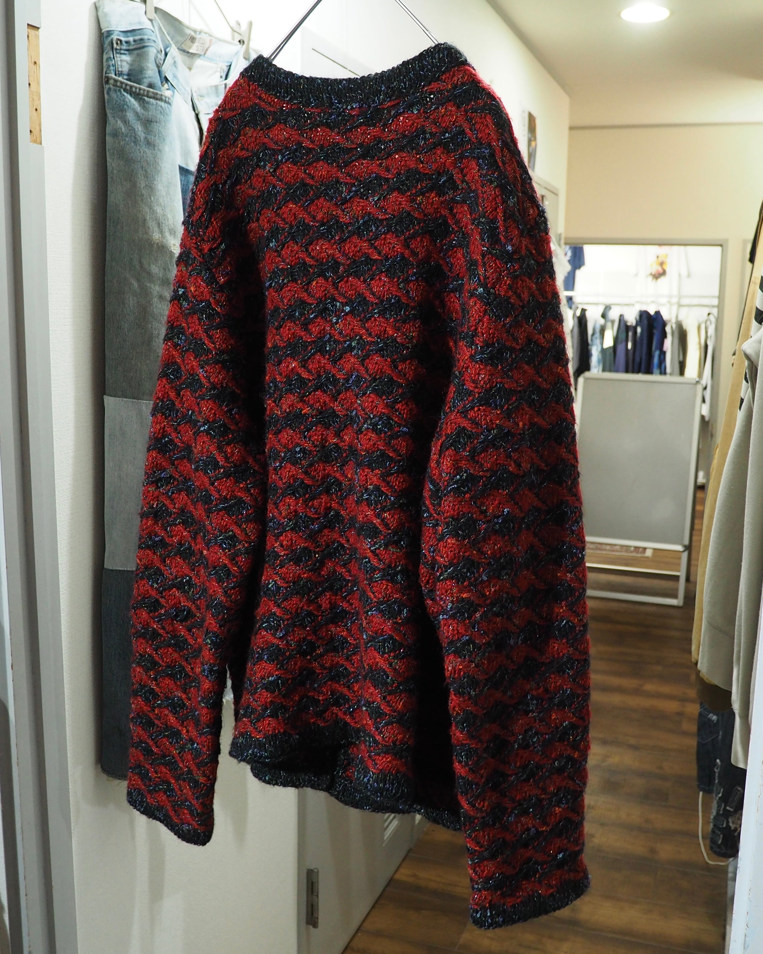 " Unknown " Zigzag Knitting × Luxury Decoration Vintage Wool Cardigan