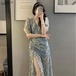 韓国ファッションレディースプリント柄ワンピかわいいワンピース 夏服 ロングワンピースドレス
