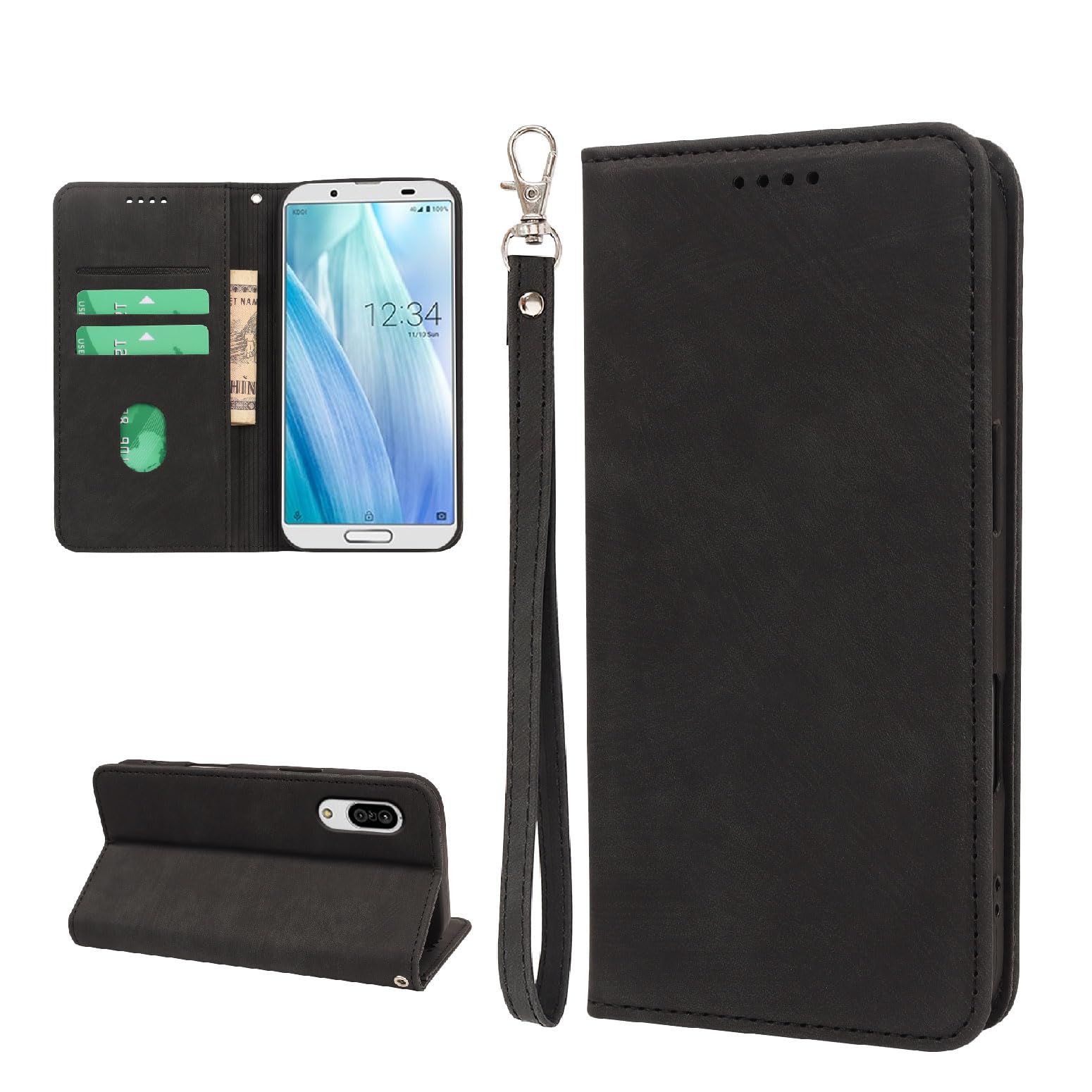 iCarez 用の AQUOS Sense3/ Sense3 lite/basic ケース 手帳型 耐衝撃 ブラック FY-ICZX-SEN3
