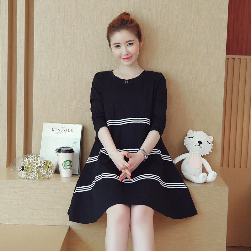 【新作】【送料無料】 1831＃マタニティ服春秋綿長袖ルーズストライプドレス妊婦妊娠服 ロング コットン スプリング 春物 オータム 秋物 AL expec336222113225