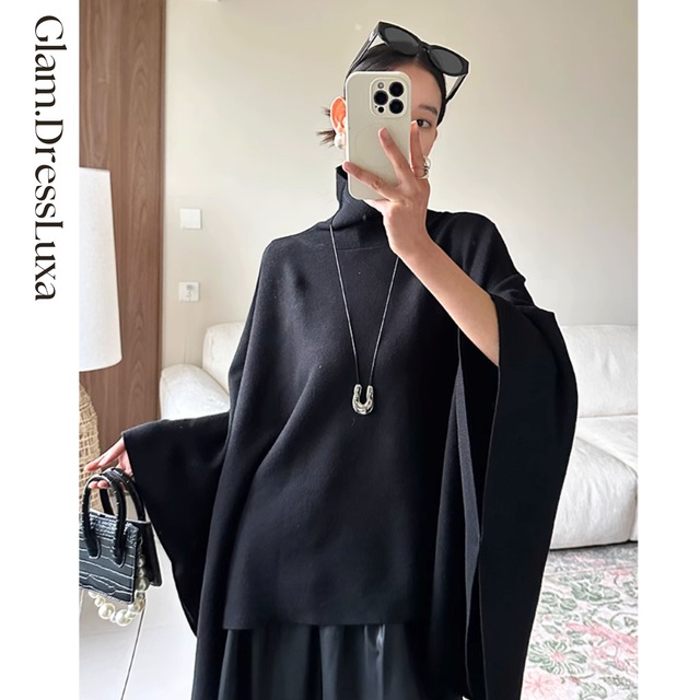 High Neck Cape Knit Top_T1631