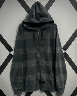 【X VINTAGE】"OAKLEY" Rubbing Horizontal Stripe Pattern Vintage Zip Up Hoodie