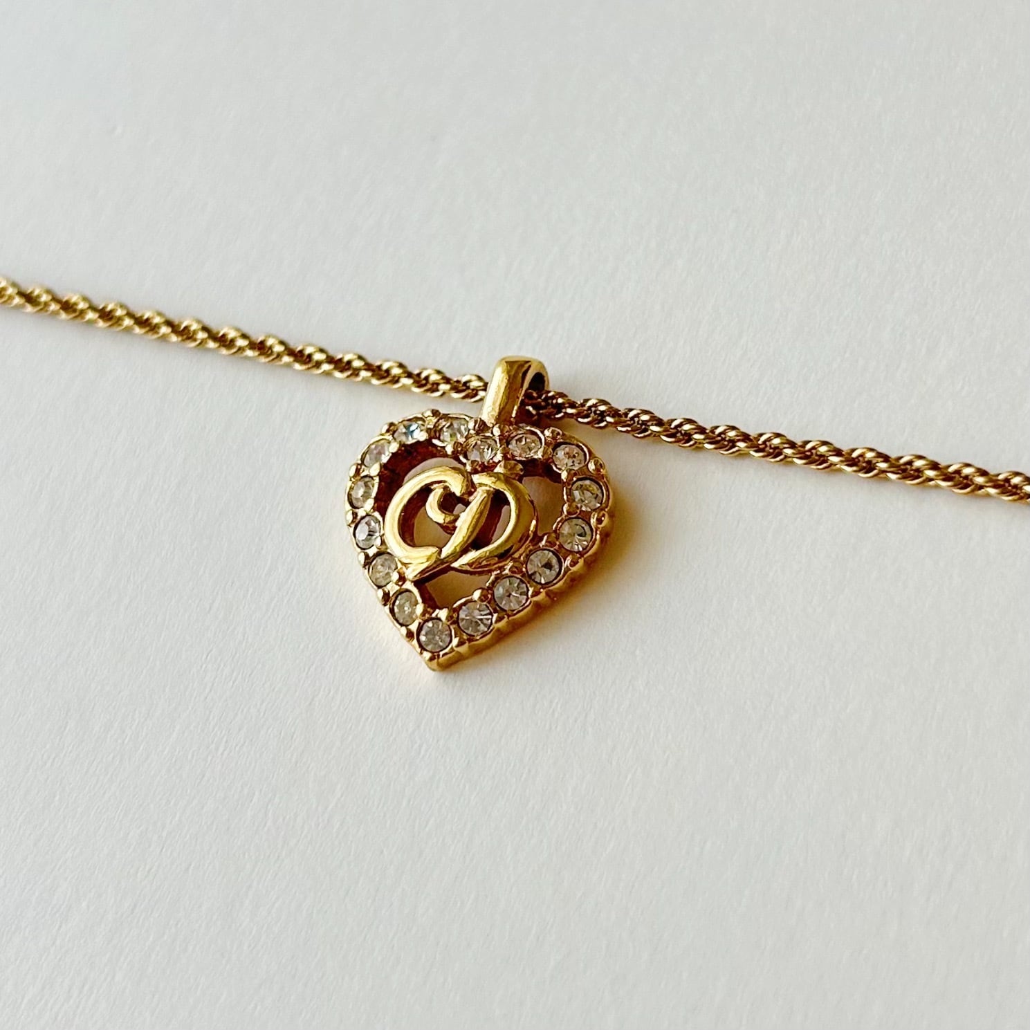 N7081】Christian Dior heart logo rhinestone necklace/クリスチャン