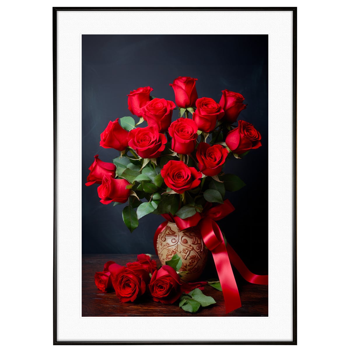 花写真 花瓶に入った赤い薔薇 インテリアアートポスター額装 AS2834