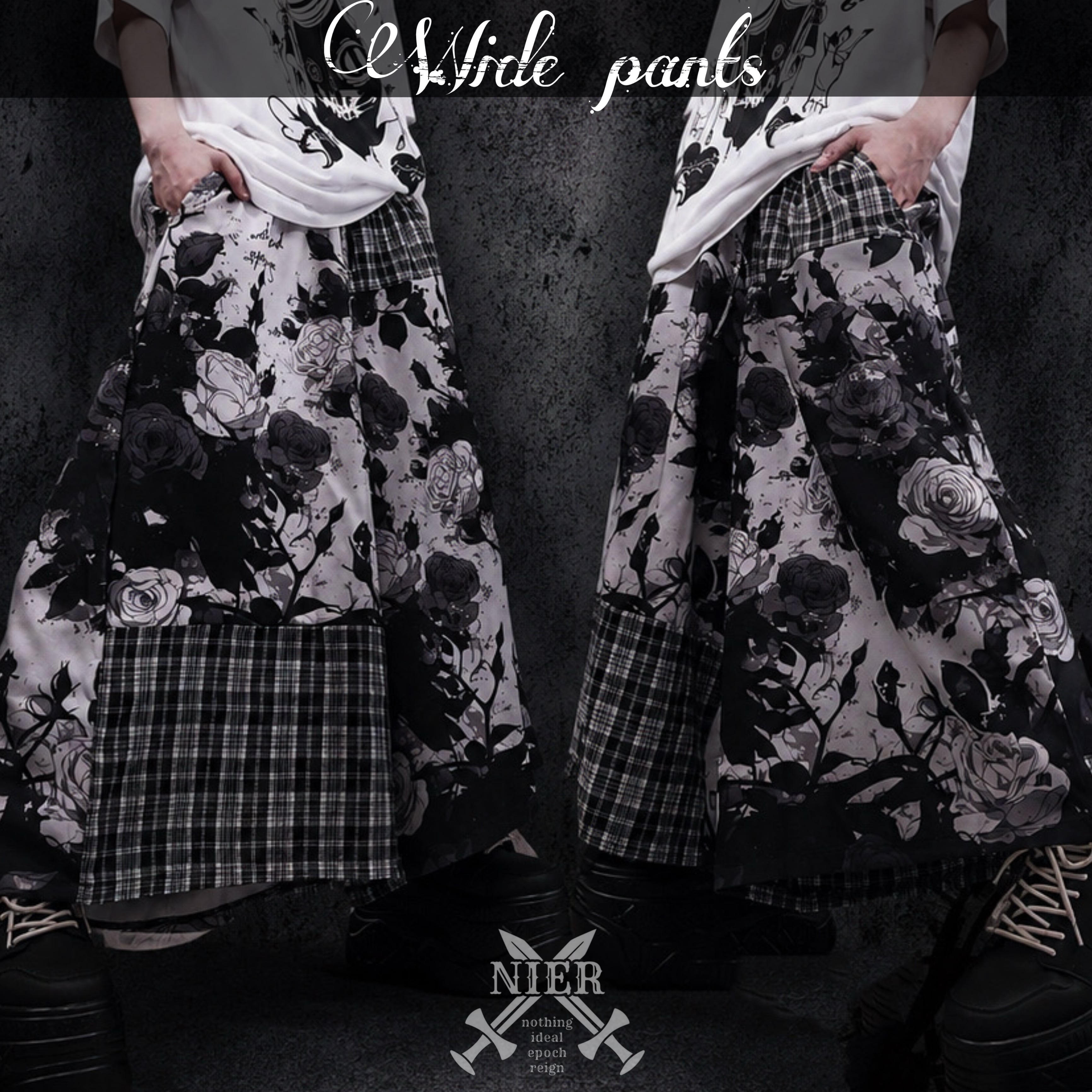 先着50点限定早い者勝ち半額SALE》ROSE×CHECK PATCHWORK WIDE PANTS
