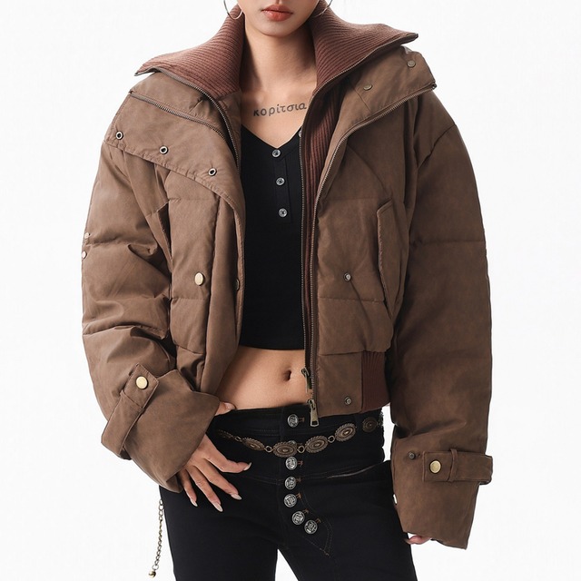 ribbed collar waist-length puffer jacket la2632