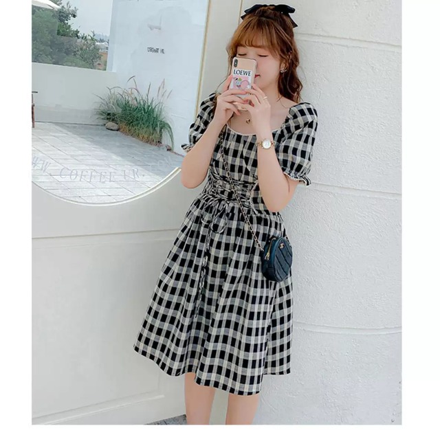 大きいサイズ レディース韓国ファッション ワンピース 半袖 スクエアネック ギンガムチェック ゆったり 膝丈 フェミニン カジュアル Ch0768 可愛い大きいサイズ韓国レディースファッション Chulachula チュラ チュラ 大きいサイズ レディース韓国ファッション ワンピース 半袖 スクエアネック ギンガムチェック ゆったり 膝丈 フェミニン カジュアル Ch0768 可愛い大きいサイズ韓国レディースファッション Chulachula チュラ チュラ