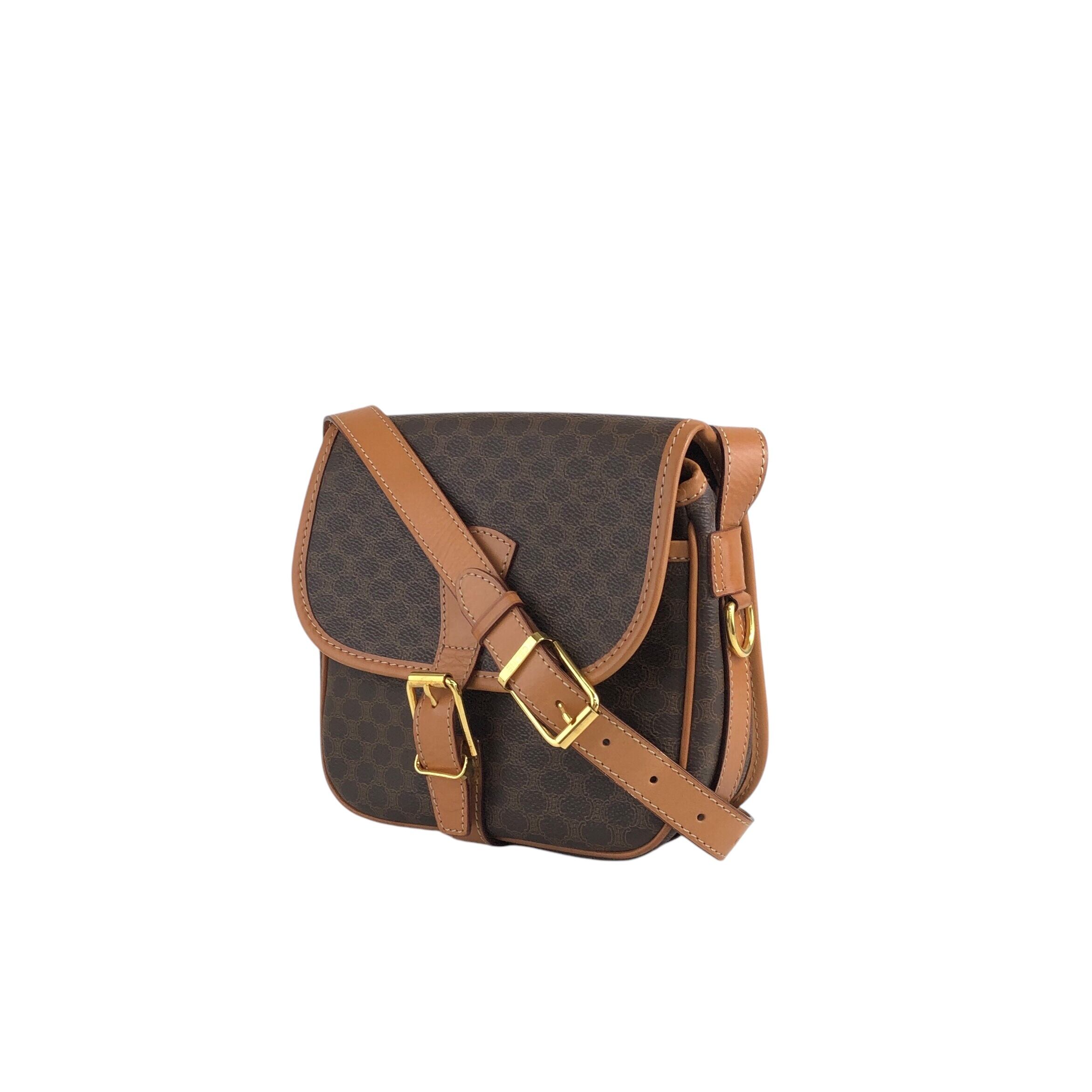 CELINE セリーヌ マカダム ショルダーバッグ ブラウン PVC レザー