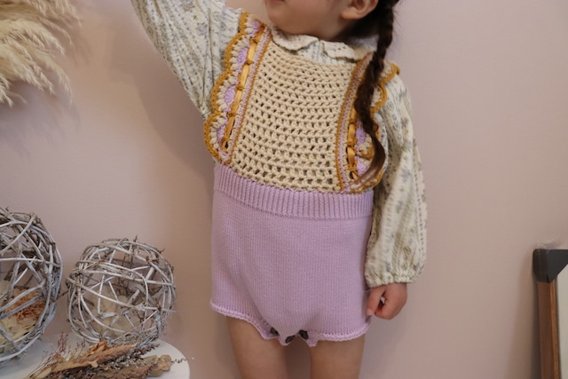 【取寄】ラプンツェル風フリルリボンニットロンパース