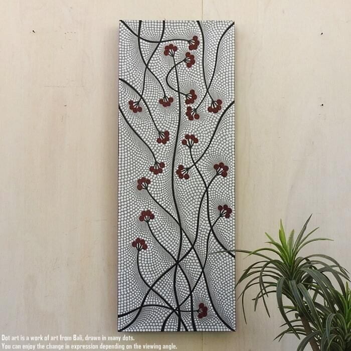 ドットアート 30cm × 80cm チェリーレッド モダンアート アジアンアート 手描き 絵画 アートパネル バリ絵画 バリアート ウォールデコレーション 飾り 壁掛け 壁飾り リゾート インテリア オブジェ 雑貨 おしゃれ 玄関 かわいい 新築祝い プレゼント 癒し リビング