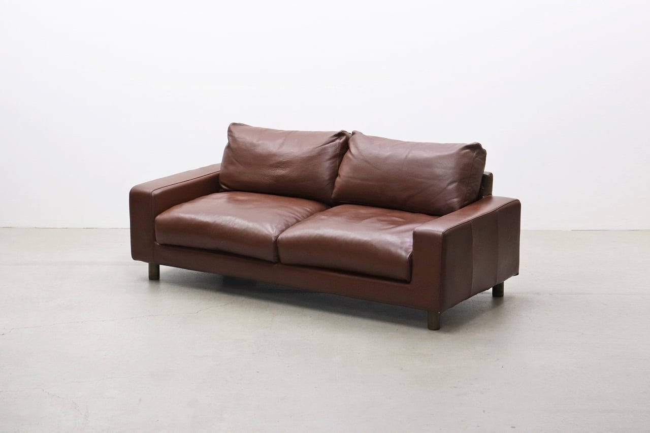 沼津店】MUJI 無印良品 本革 ワイドアーム 2Pソファ ブラウン 茶
