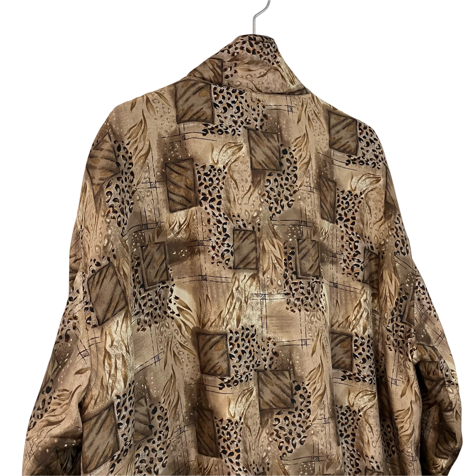 VINTAGE VITAL ZONE Leopard Pattern Silk 100% Zip Blouson Jacket
