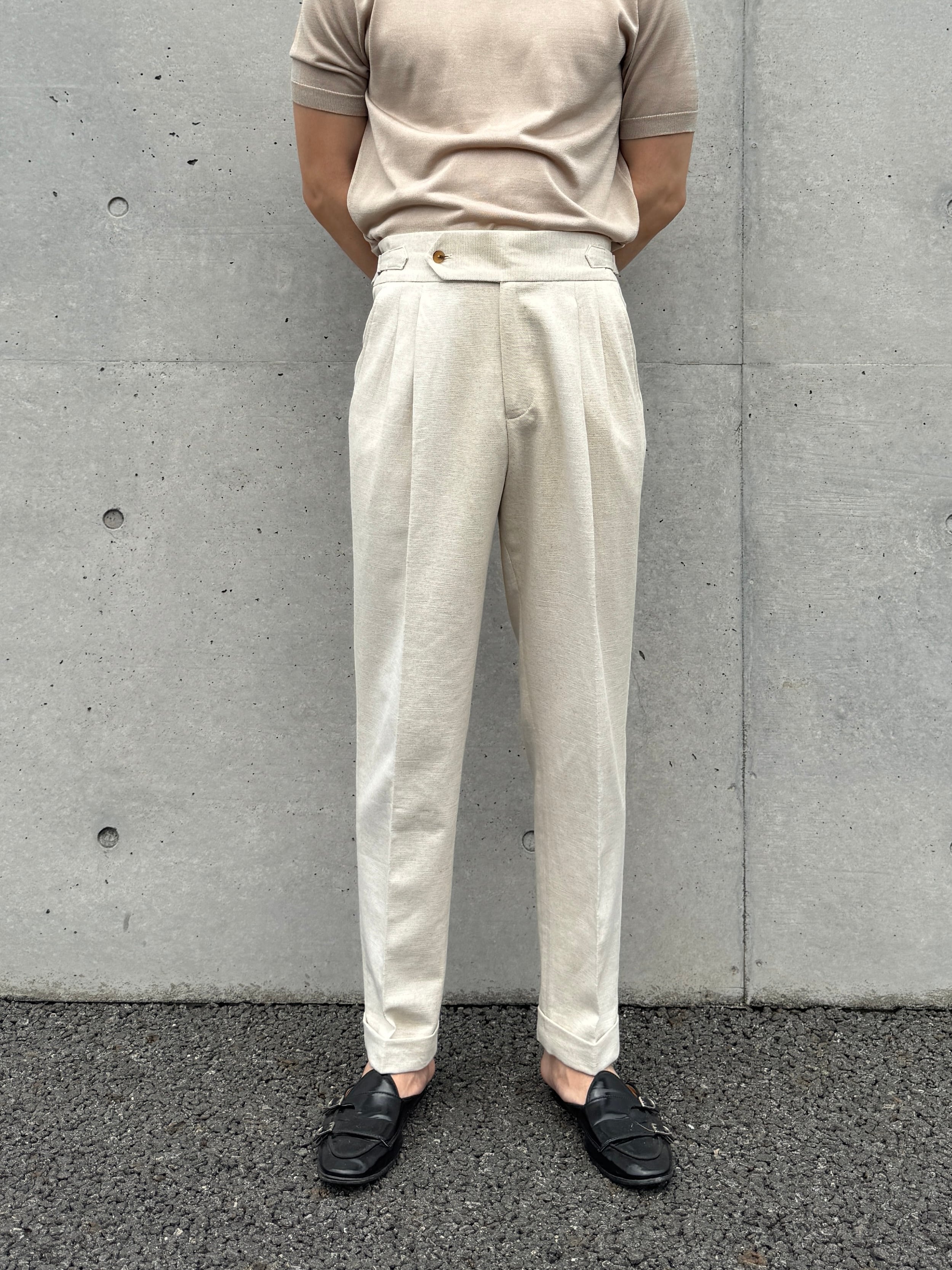 ベルトレスコットンリネンスラックス | Wide Range